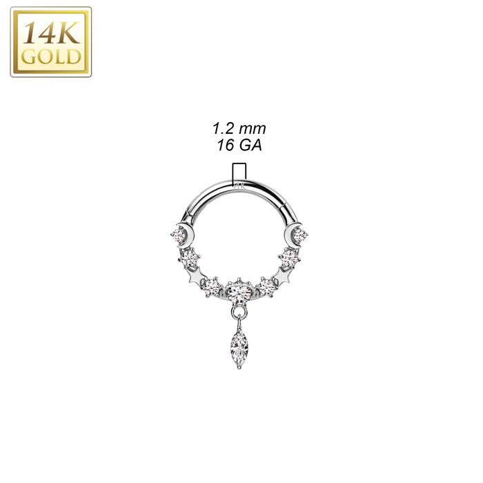 14kt Gold Moon and Star Hinged Ring 16G