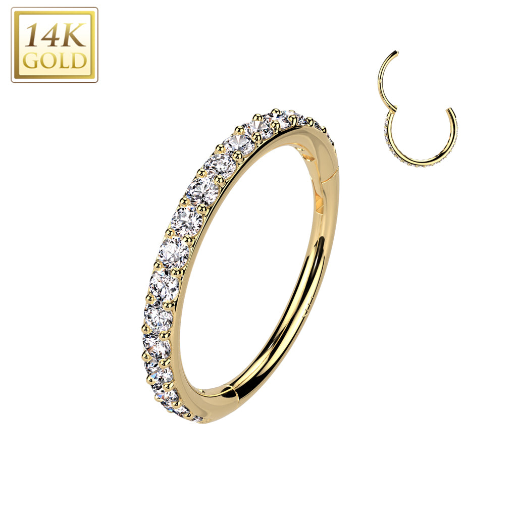 14kt Gold Paved Hinged Nose Ring 20G