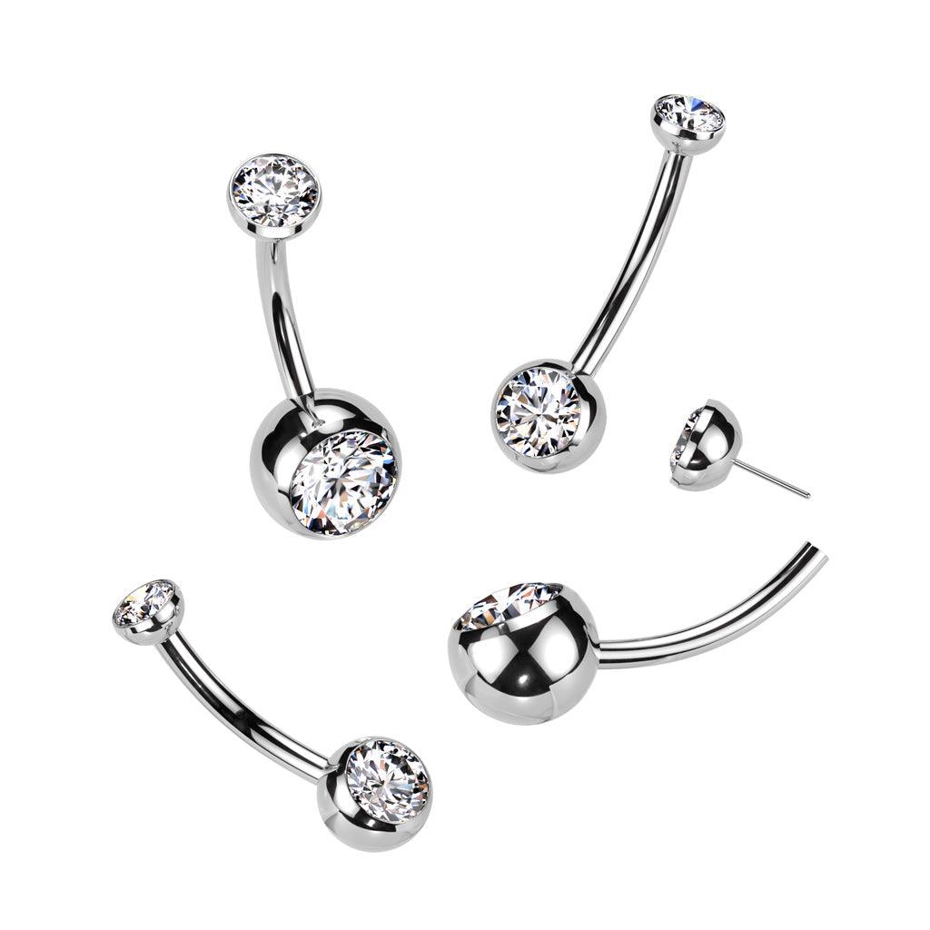 Body Jewelry - Titanium Threadless Gem Belly Bar 14G
