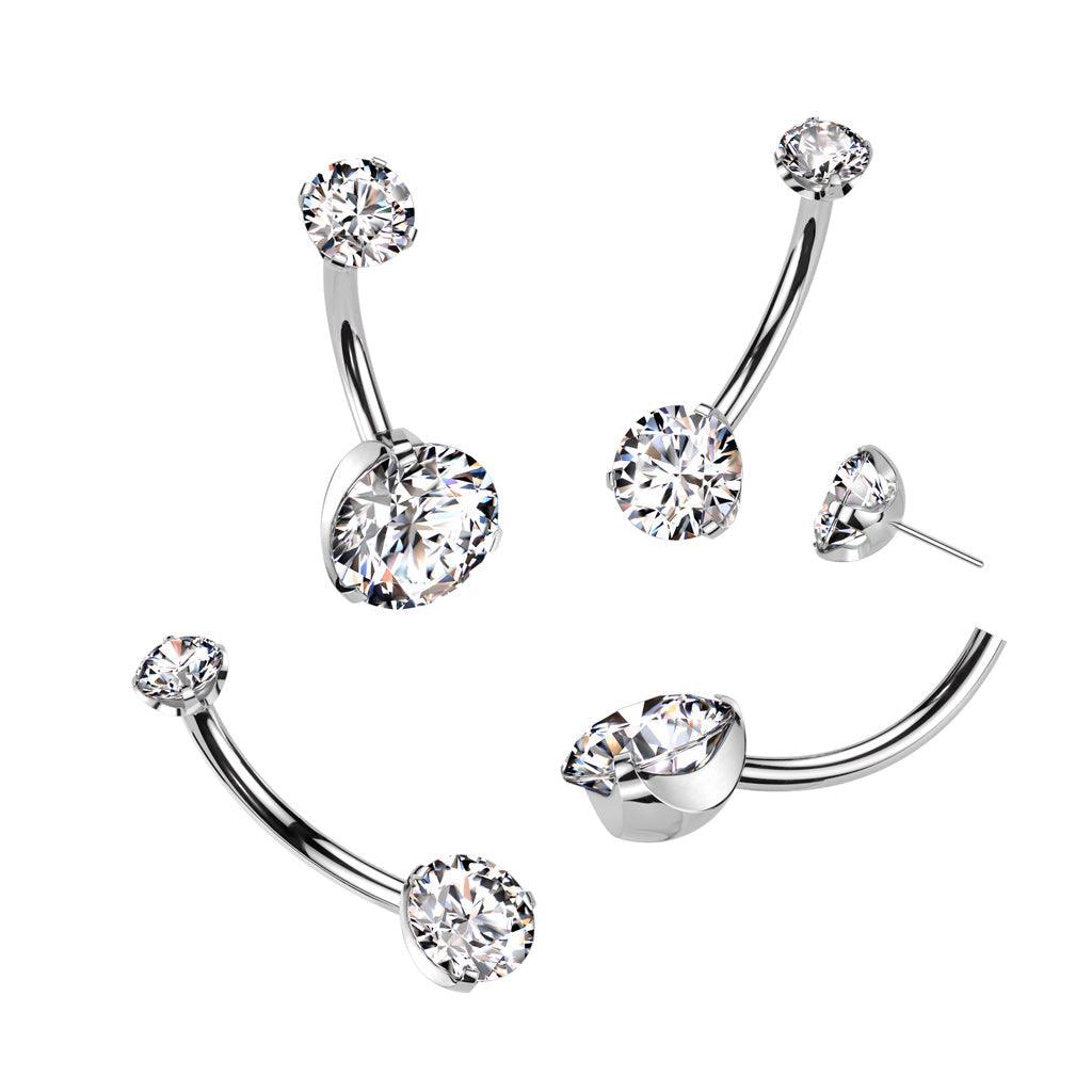 Body Jewelry - Titanium Threadless Prong Belly Bar 14G