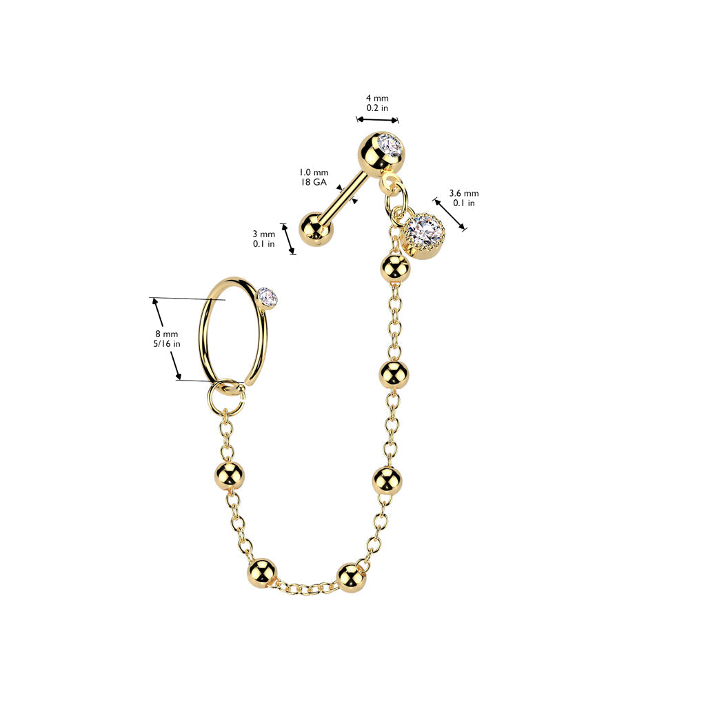 Bead Chain Ring & Cartilage Bar 18G