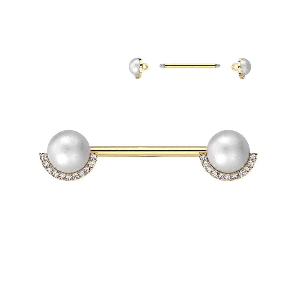 Pearl Nipple Bar 14G-My Body Piercing Jewellery