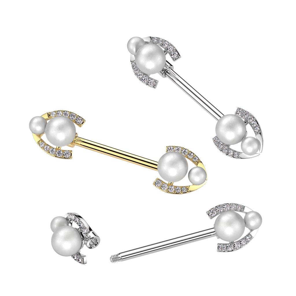 Double Pearl Nipple Bar 14G-My Body Piercing Jewellery