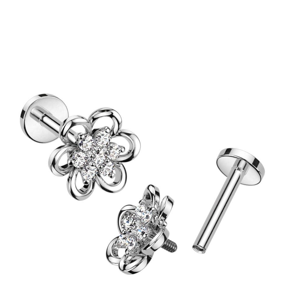 Gem Centre Flower Labret 16G-My Body Piercing Jewellery