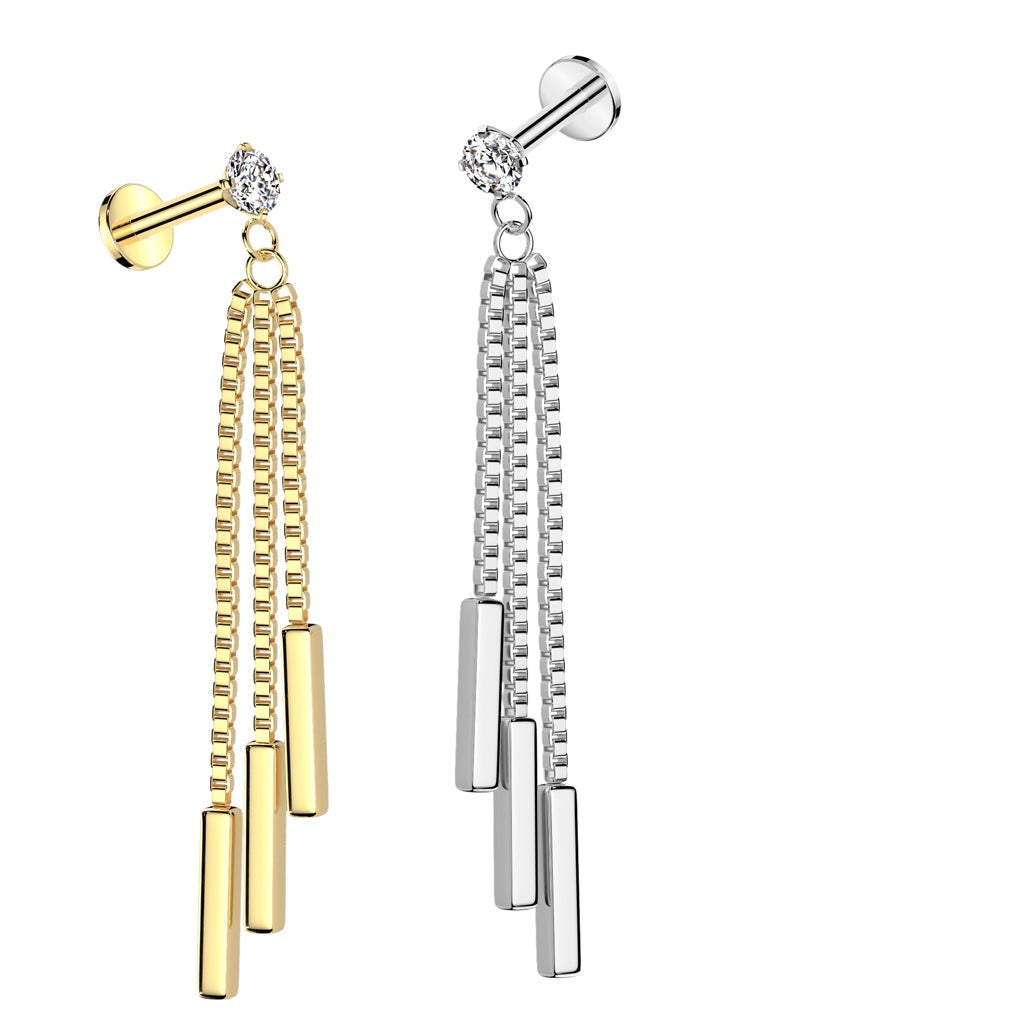 Triple Bar Dangle Labret 16G