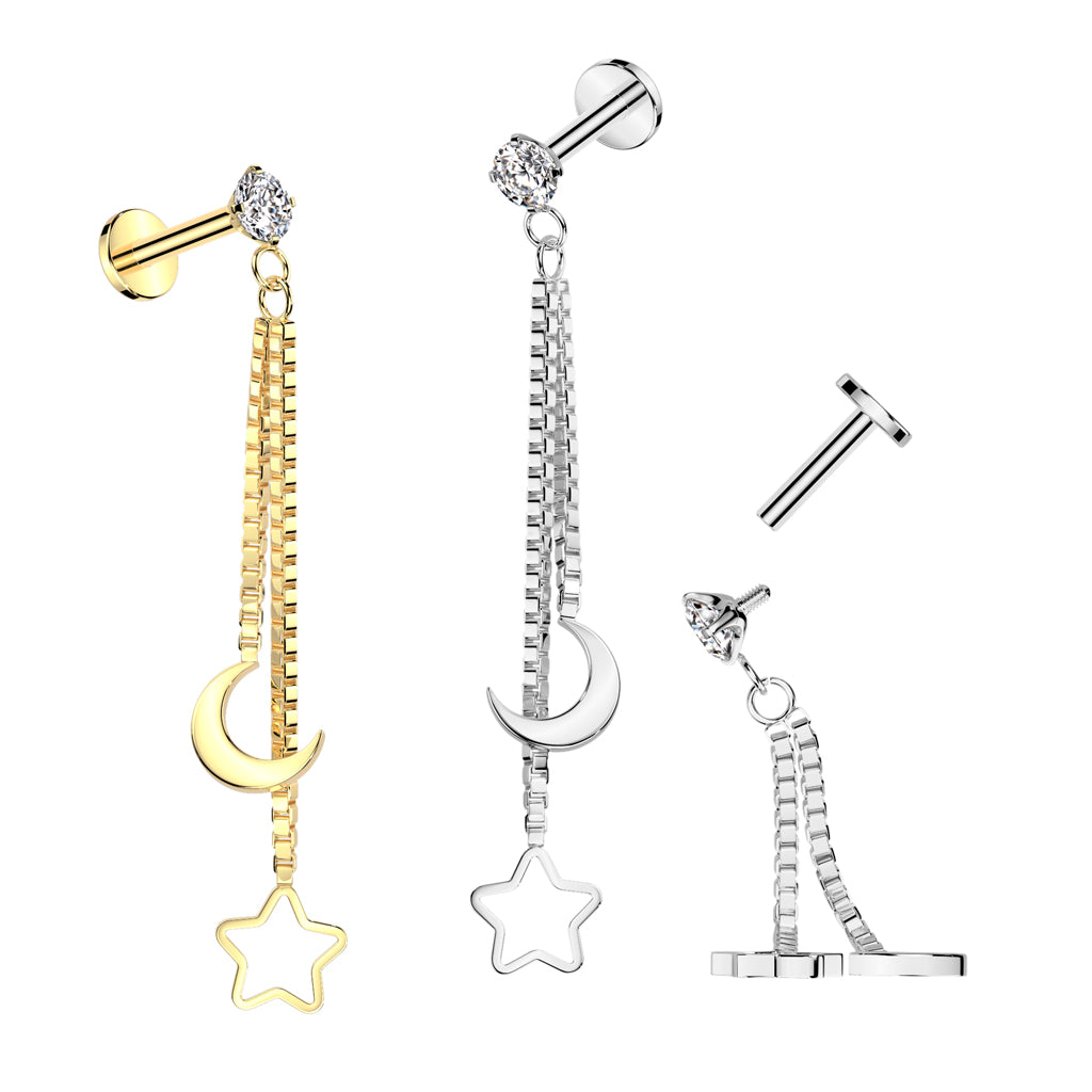 Moon and Star Dangle Labret 16G