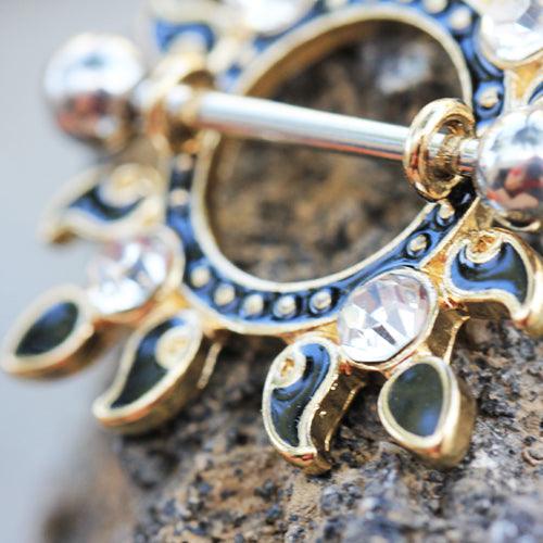 Black & Gold Nipple Shield 14G (Single)-My Body Piercing Jewellery