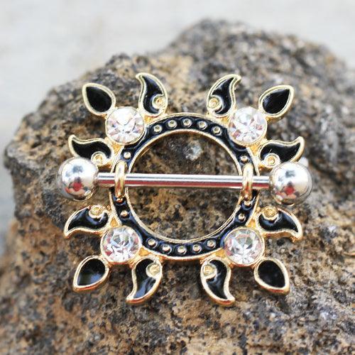 Black & Gold Nipple Shield 14G (Single)-My Body Piercing Jewellery
