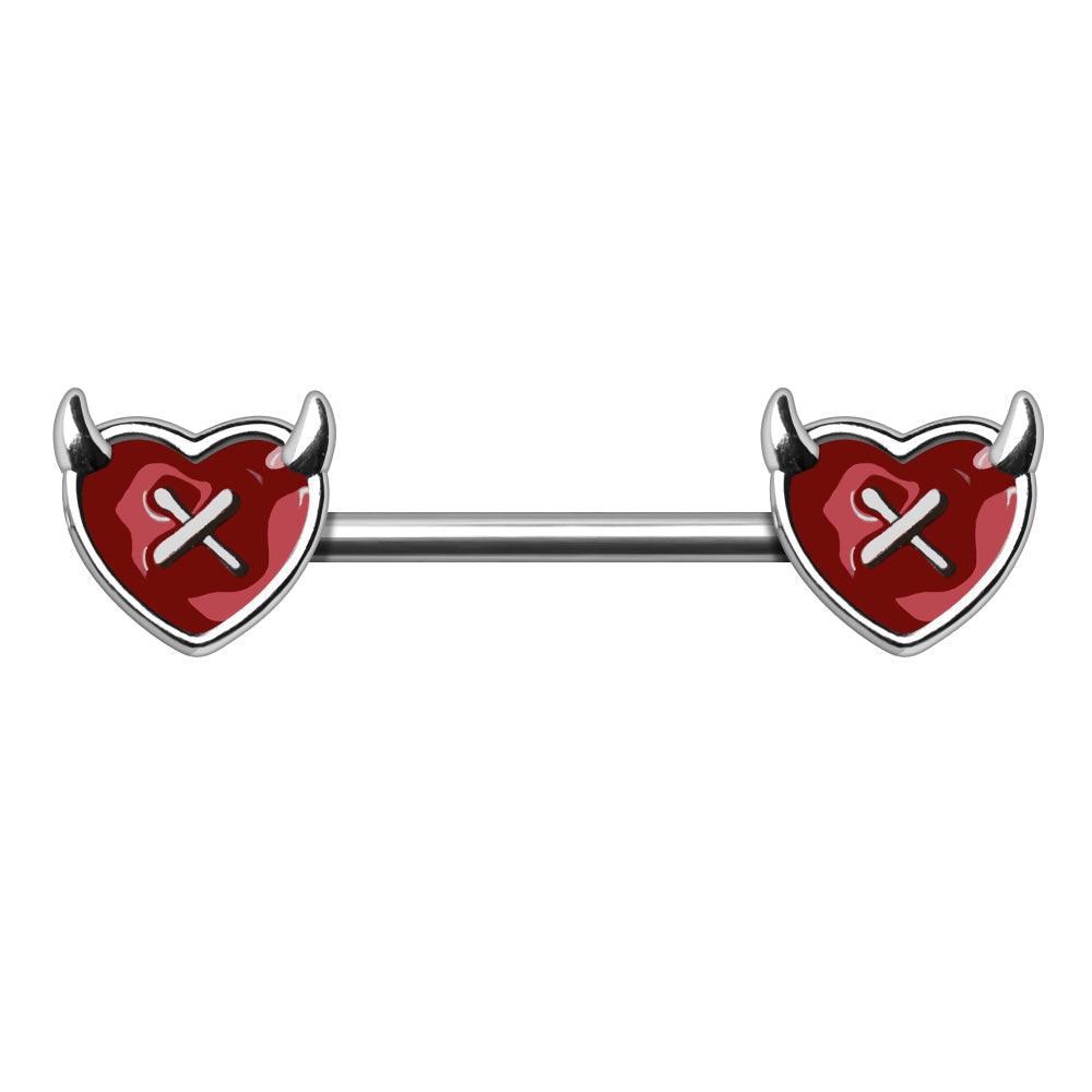 Devil Heart Nipple Bar 14G (Single)-My Body Piercing Jewellery