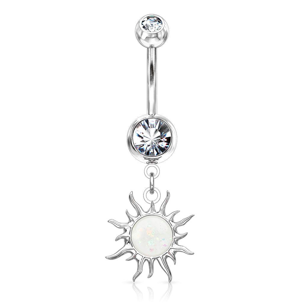 Opal Glitter Sun Belly Bar 14G-My Body Piercing Jewellery