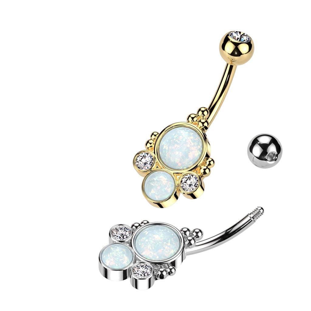 Double Opal Cluster Belly Bar 14G-My Body Piercing Jewellery