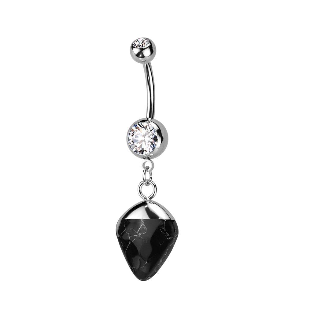Body Jewelry - Stone Dangle Belly Bar 14G