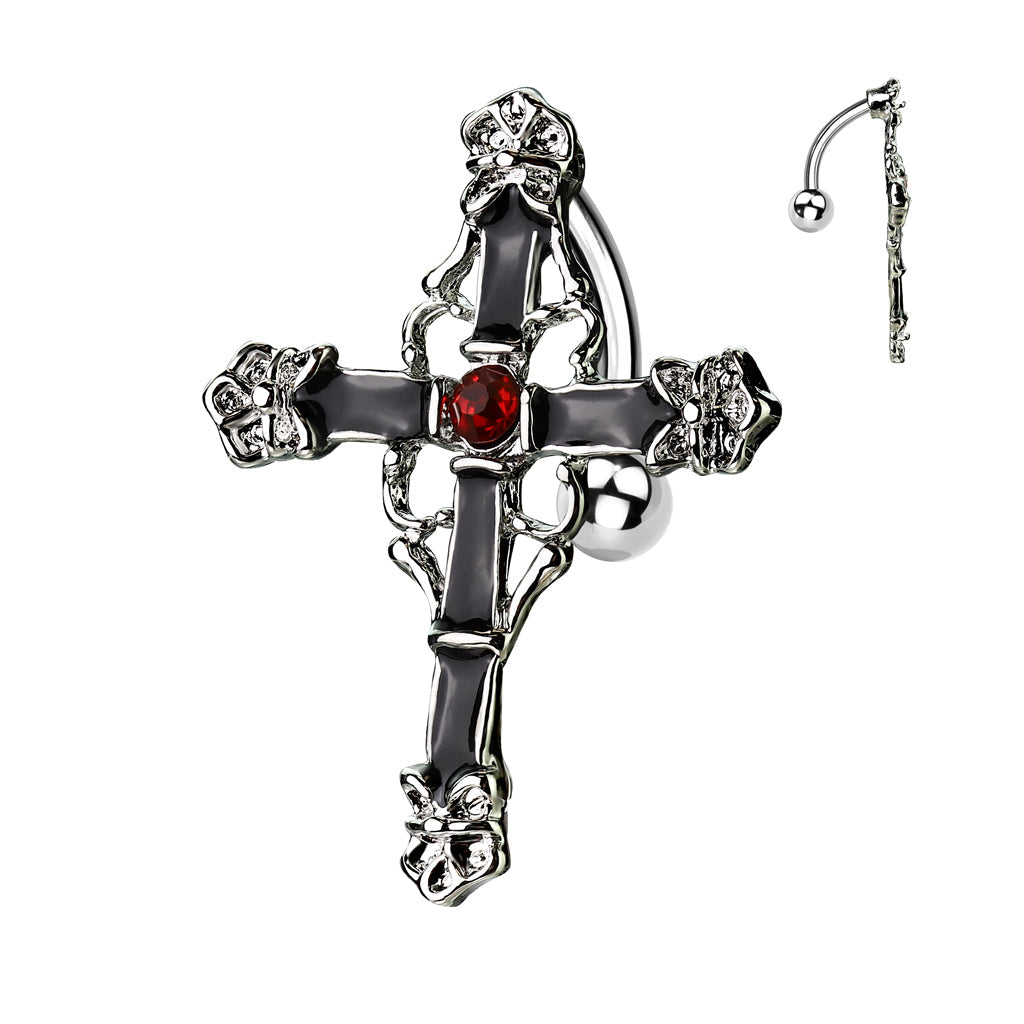Cross top drop belly bar 14G surgical steel – refined MBPJ jewellery