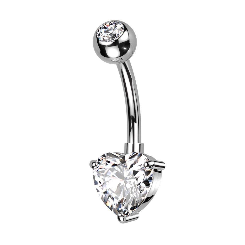 Body Jewelry - Titanium Heart Gem Belly Bar 14G
