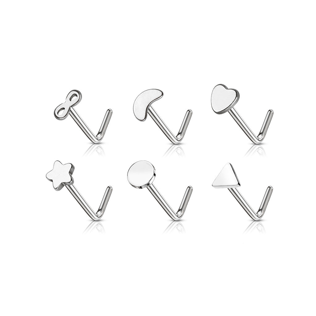 6pc Silver refined 20G L bend nose stud set with clear retainer – MBPJ