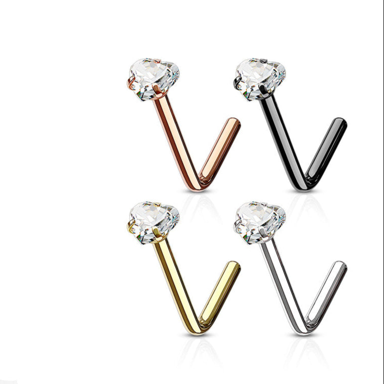 4pc Prong Gem Nose L Bend and Retainer 20G