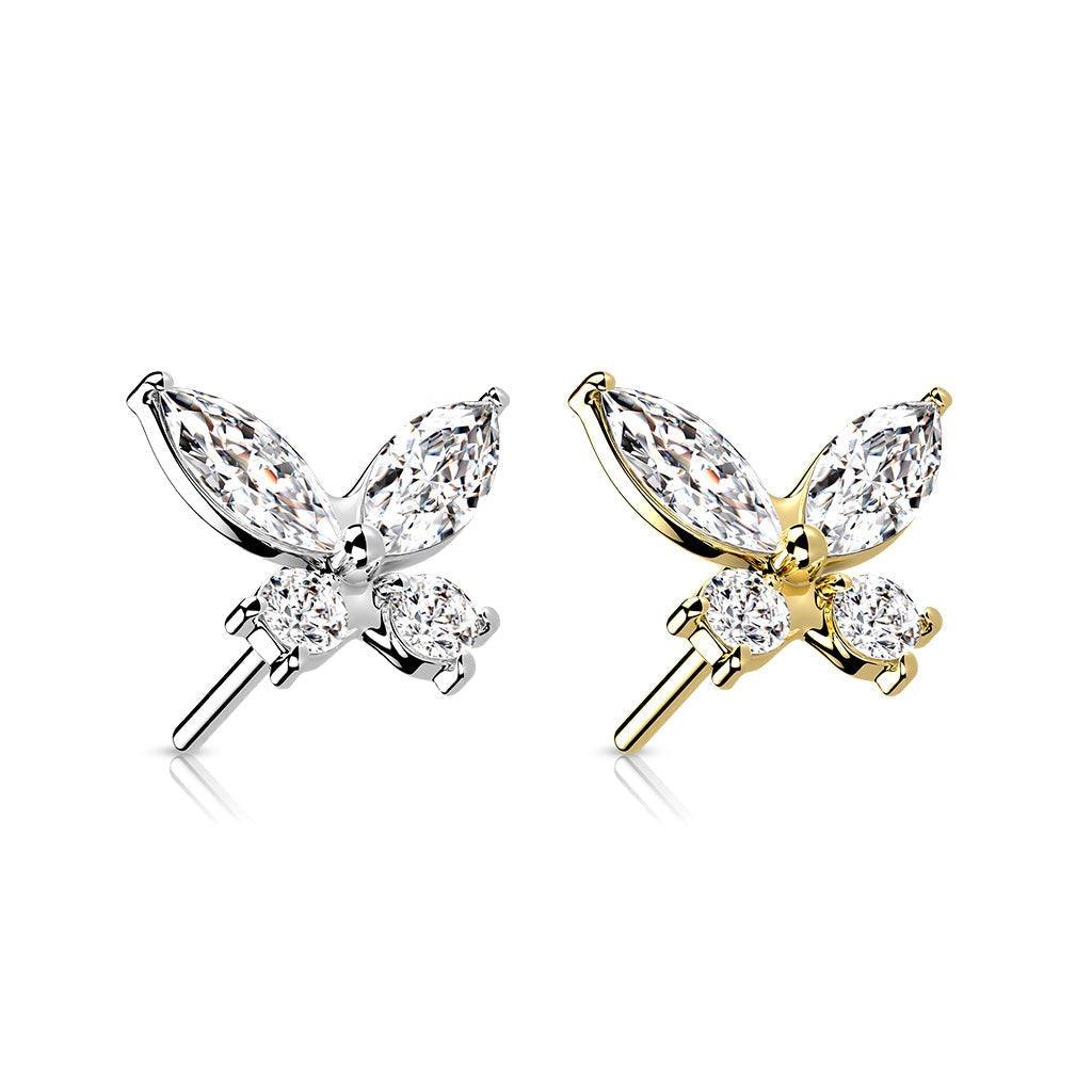 14kt Gold Threadless Butterfly Top-My Body Piercing Jewellery