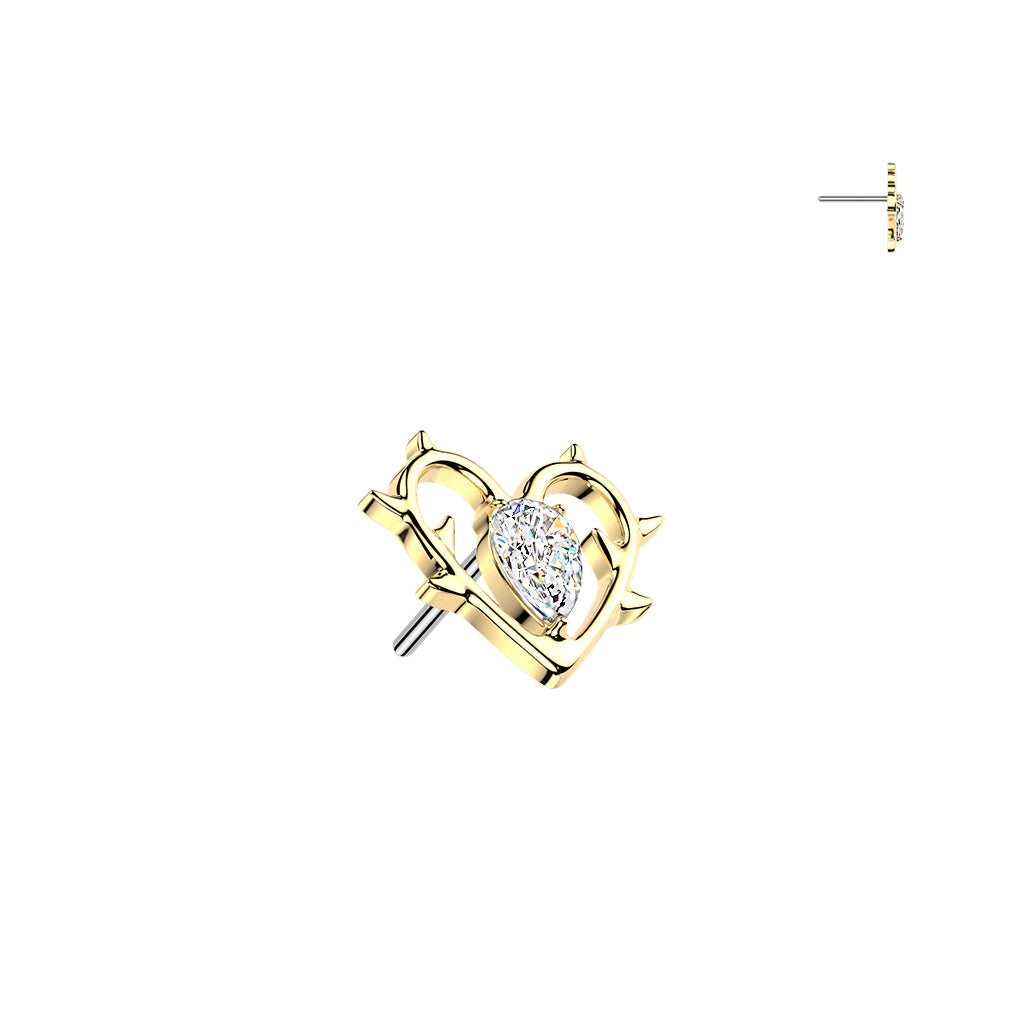 Gold heart-shaped earring with a diamond on a white background