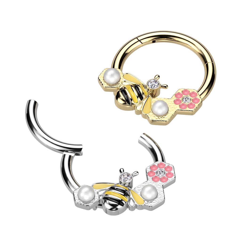 Bee and Flower Hinged Ring 16G-My Body Piercing Jewellery