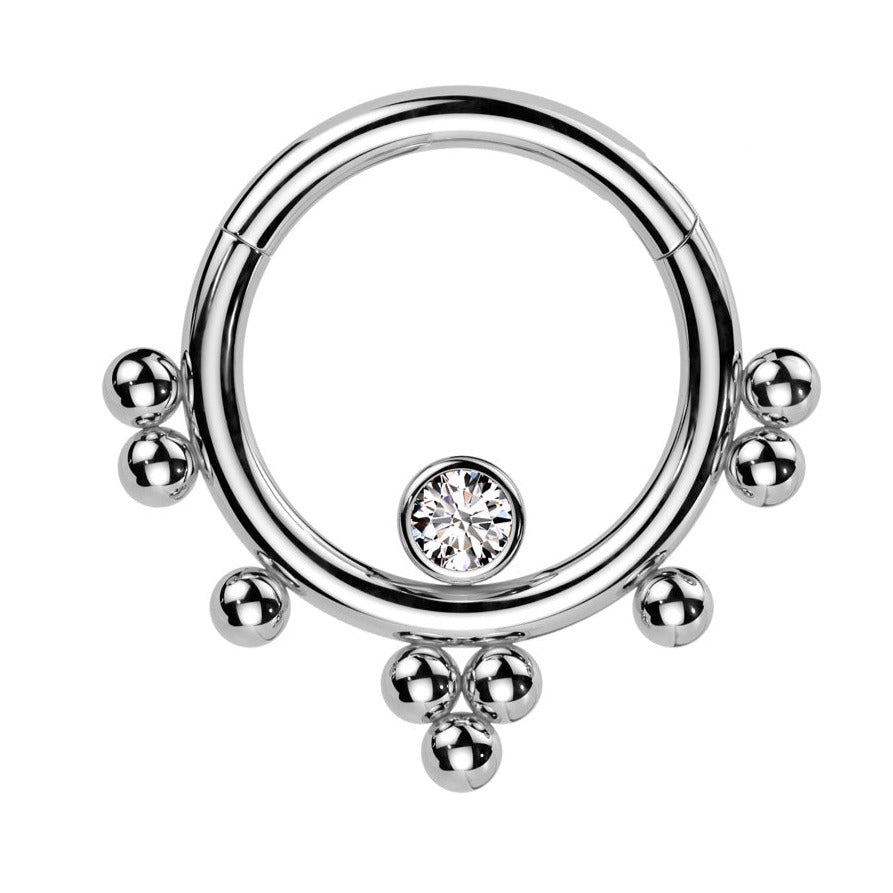 Beaded Gem Hinged Ring 16G