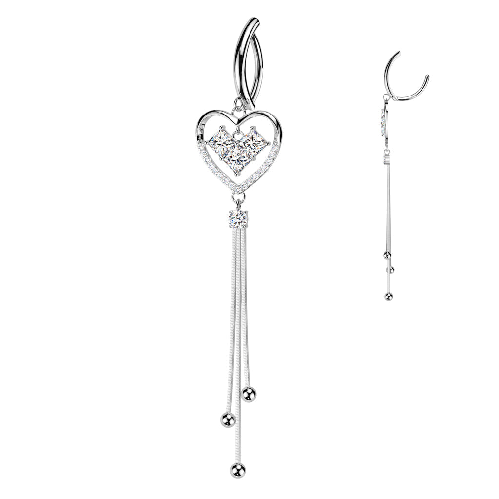 Heart Chain Drop Hinged Belly Bar 14G