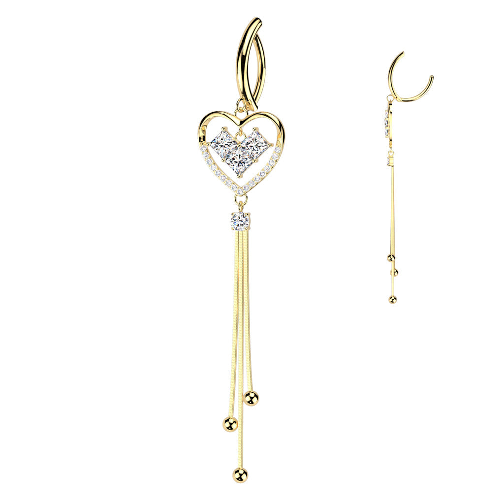 Heart Chain Drop Hinged Belly Bar 14G