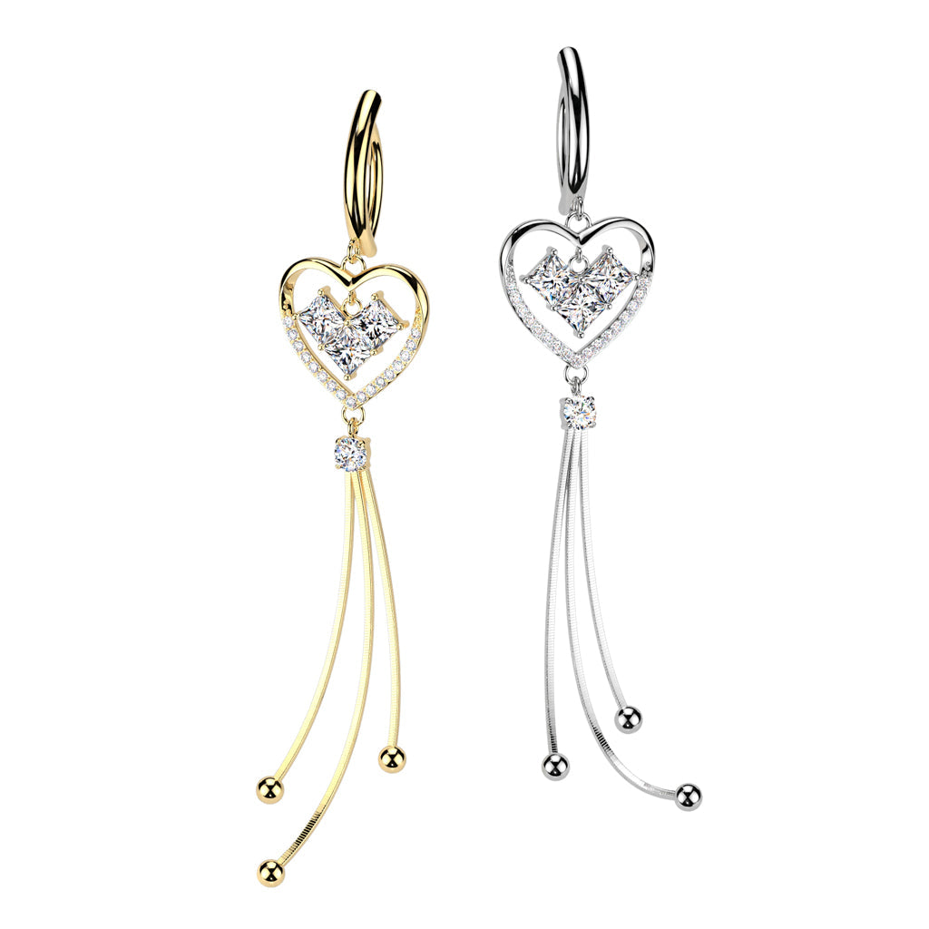 Heart Chain Drop Hinged Belly Bar 14G