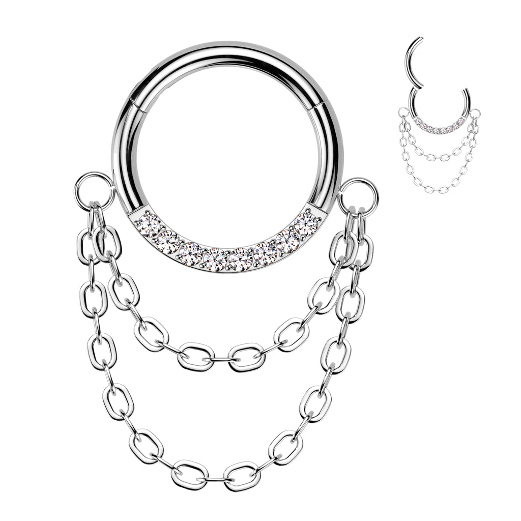 Titanium Paved Chain Hinged Ring