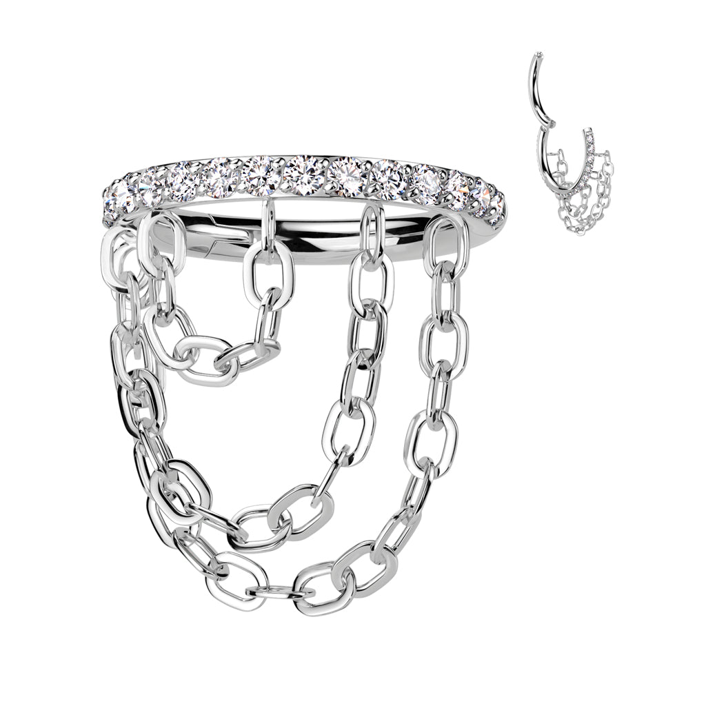 Titanium Side Paved Triple Chain Hinged Ring