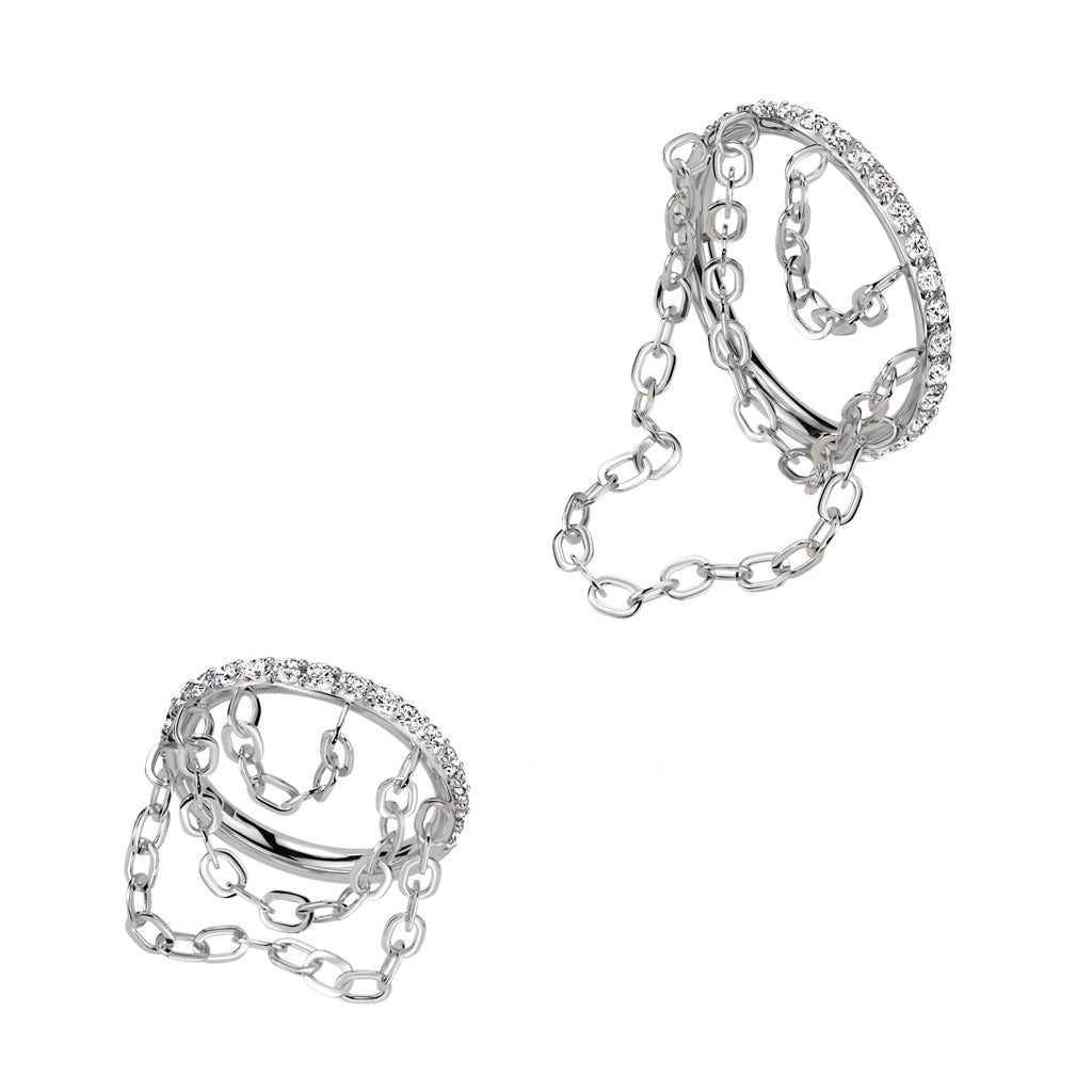 Titanium Side Paved Triple Chain Hinged Ring