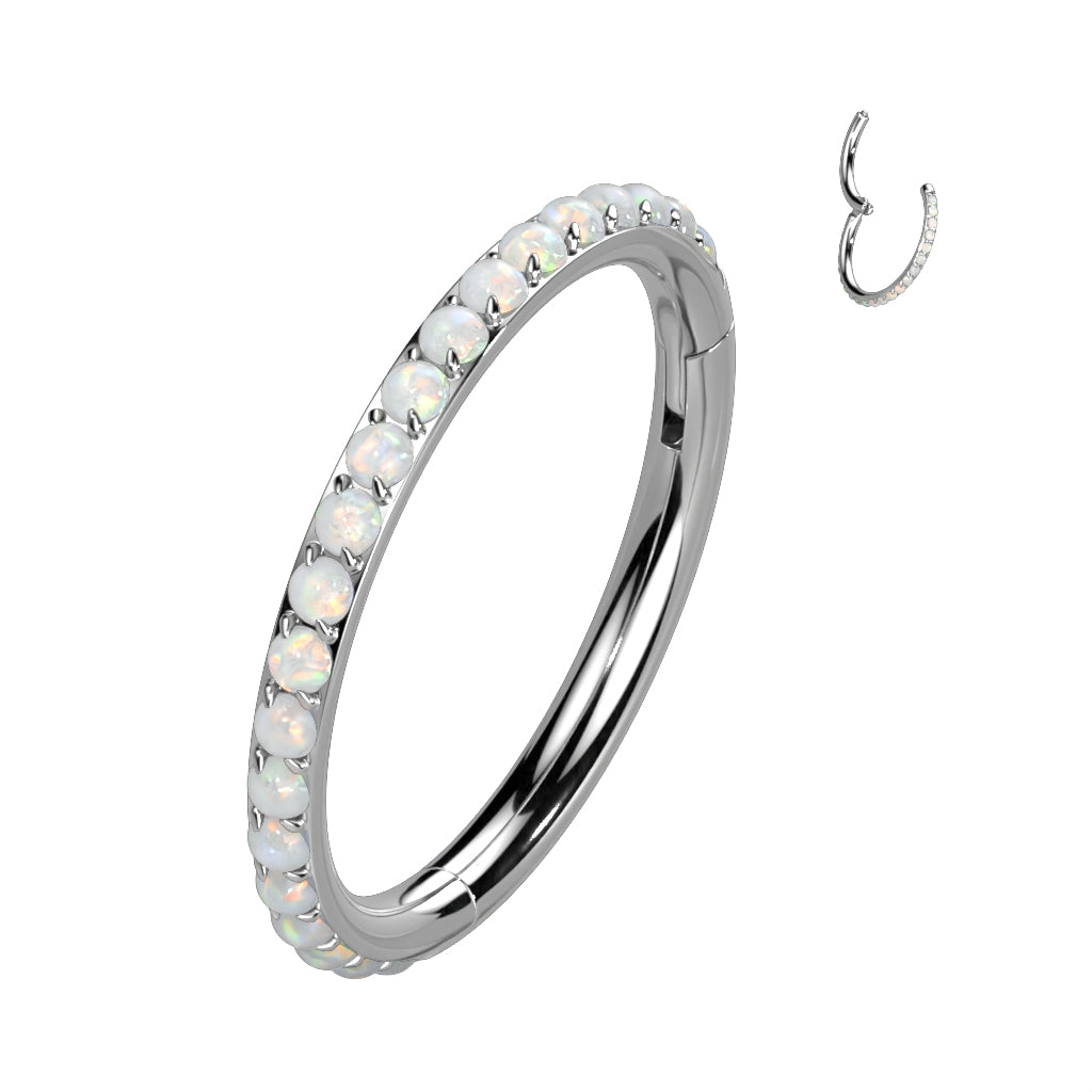 Titanium Side Opal Paved Hinged Ring 16G