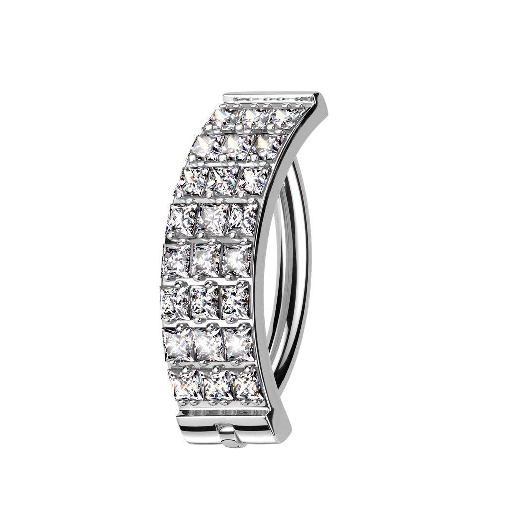 Body Jewelry - Titanium Triple Paved Hinged Belly Bar 14G