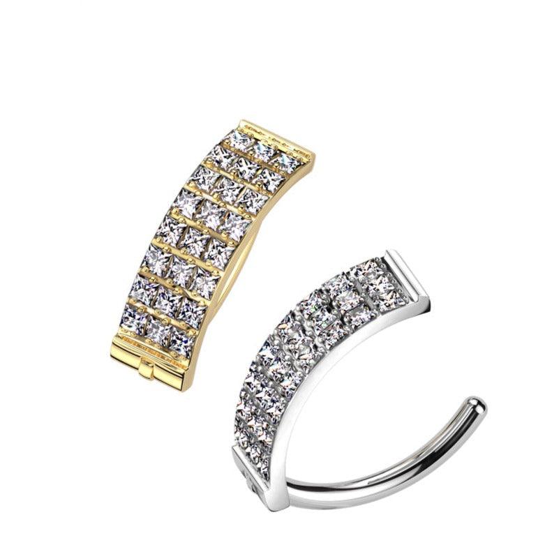 Body Jewelry - Titanium Triple Paved Hinged Belly Bar 14G