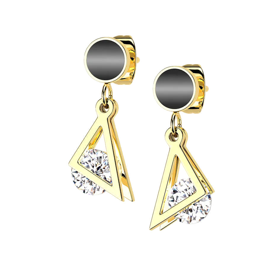 Floating Gem Triangle Earrings Pair