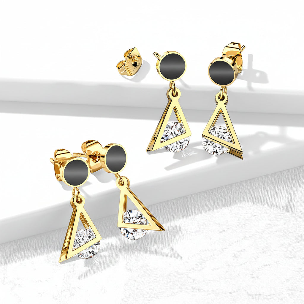 Floating Gem Triangle Earrings Pair