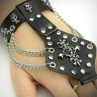 Multi Skull and Chain Leather Wristband