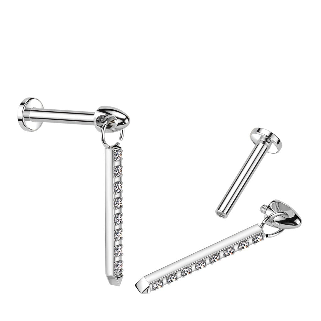 Titanium Gem Row Drop Labret 16G