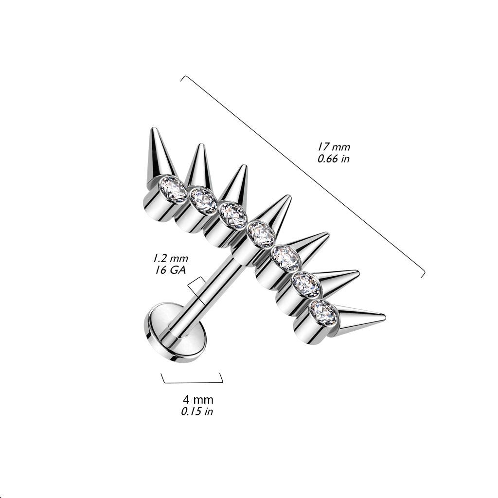 Titanium Spike Gem Fan Labret 16G