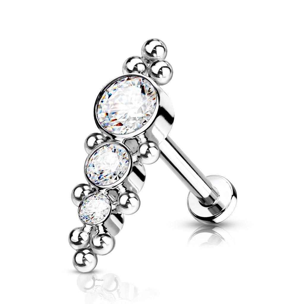 Body Jewelry - Titanium Gem Cluster Row Labret 16G