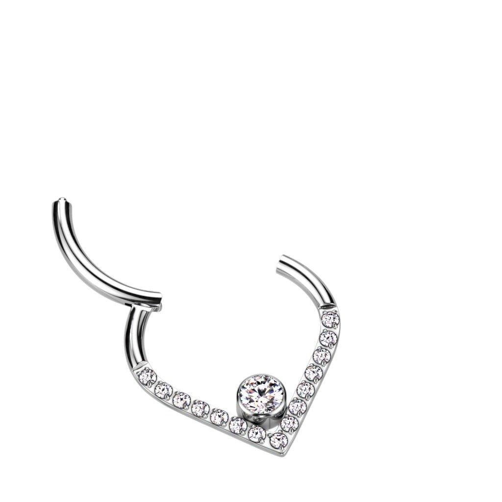 Titanium Gem Chevron Hinged Ring 16G