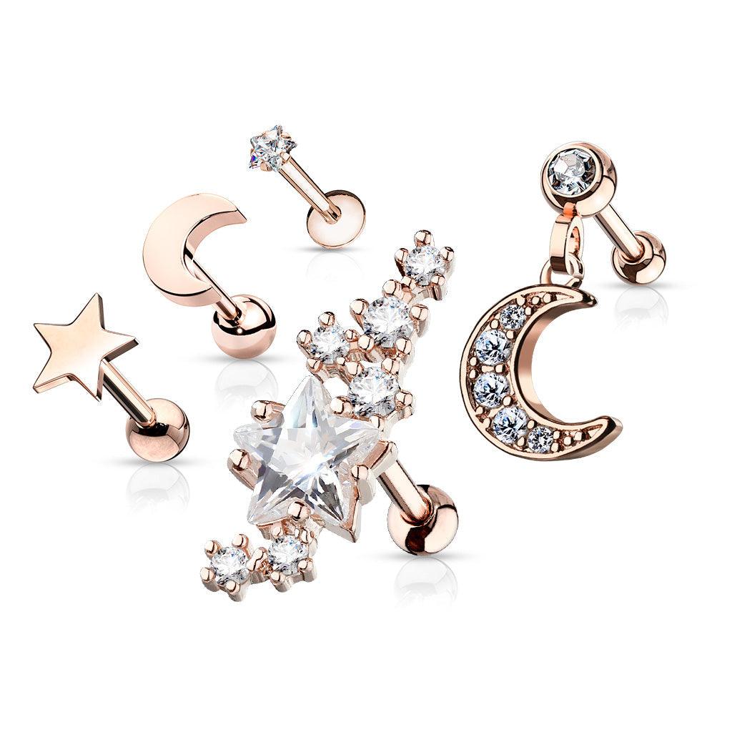 5pc Gem Cartilage Bar Pack 16G-My Body Piercing Jewellery