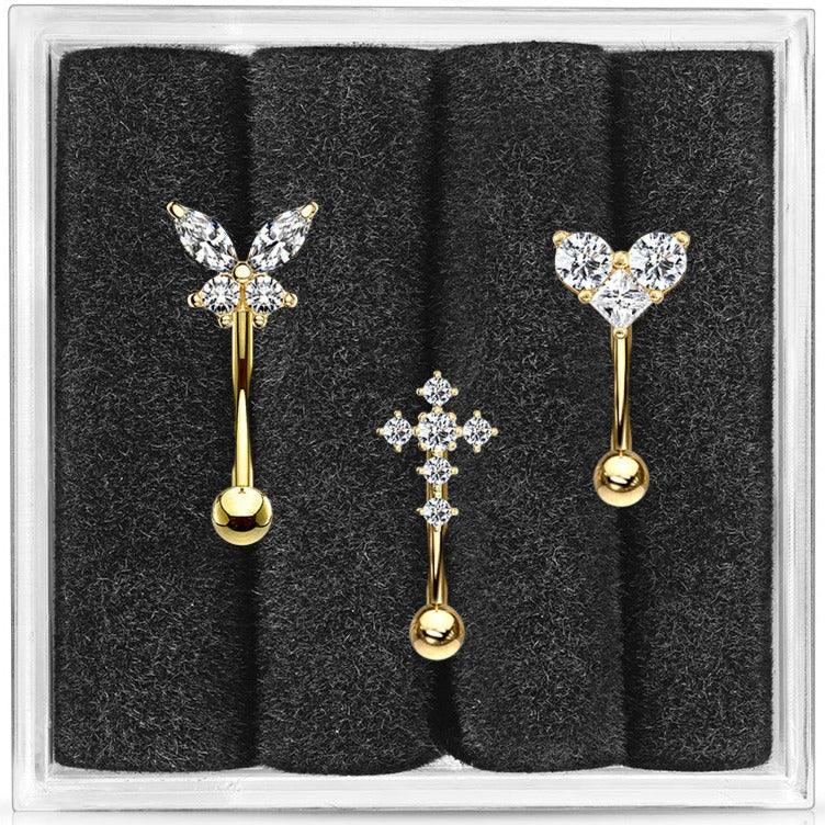 3pc Gem Curve Pack 16G 8mm (2)-My Body Piercing Jewellery