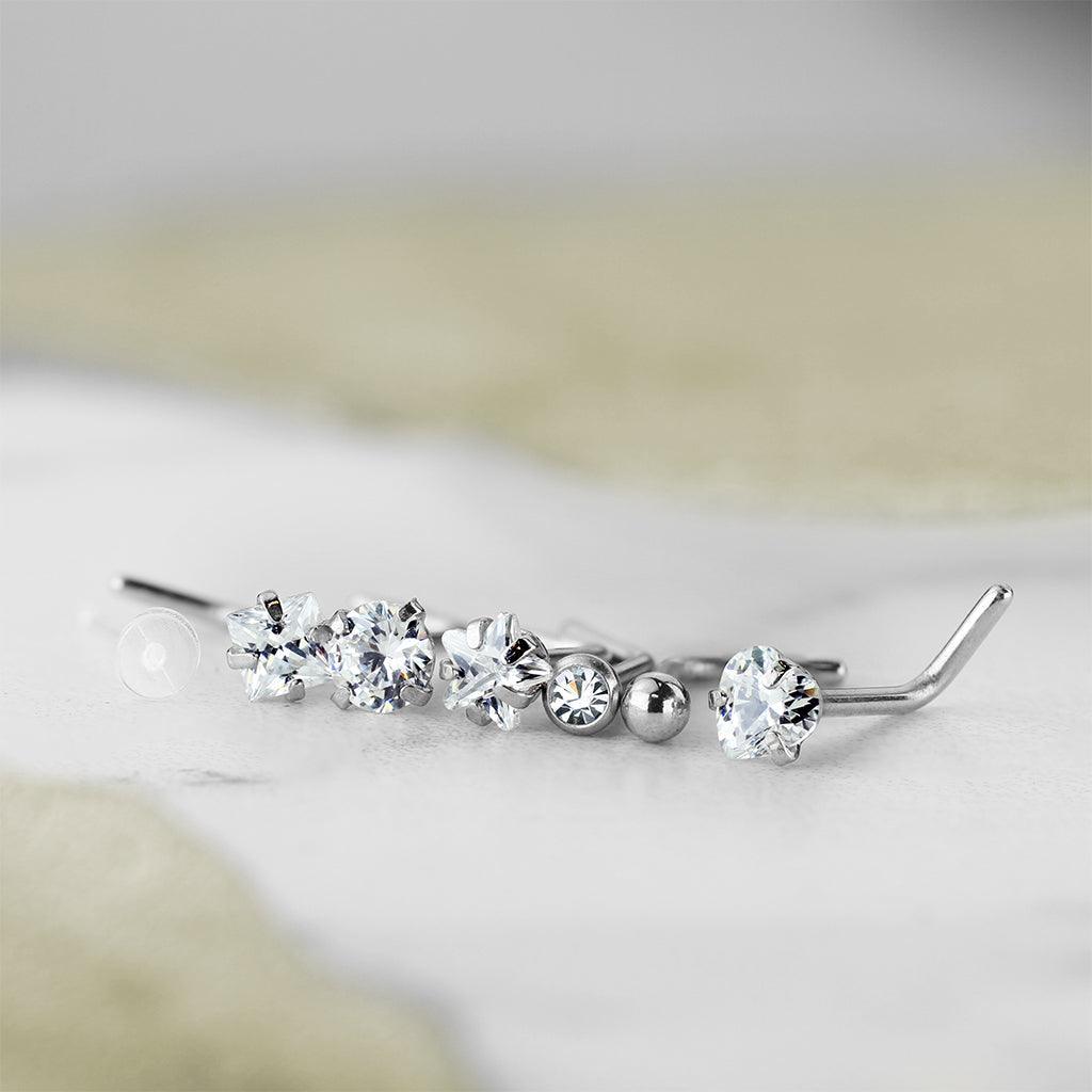 6pc Gem Nose L Bend and Retainer 20G-My Body Piercing Jewellery