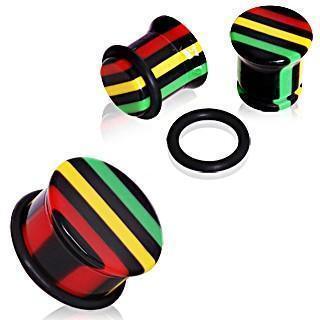 Acrylic Rasta Single Flare Plug 8G-22mm-My Body Piercing Jewellery