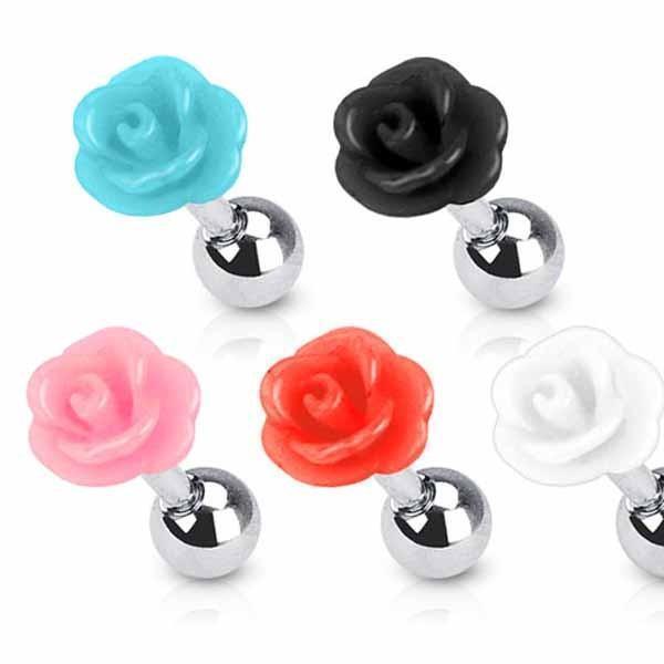 Acrylic Rose Cartilage Bar 16G-My Body Piercing Jewellery