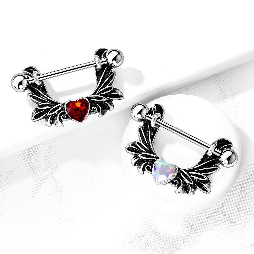 Angel Wings Heart Nipple Dangle 14G 14mm-My Body Piercing Jewellery