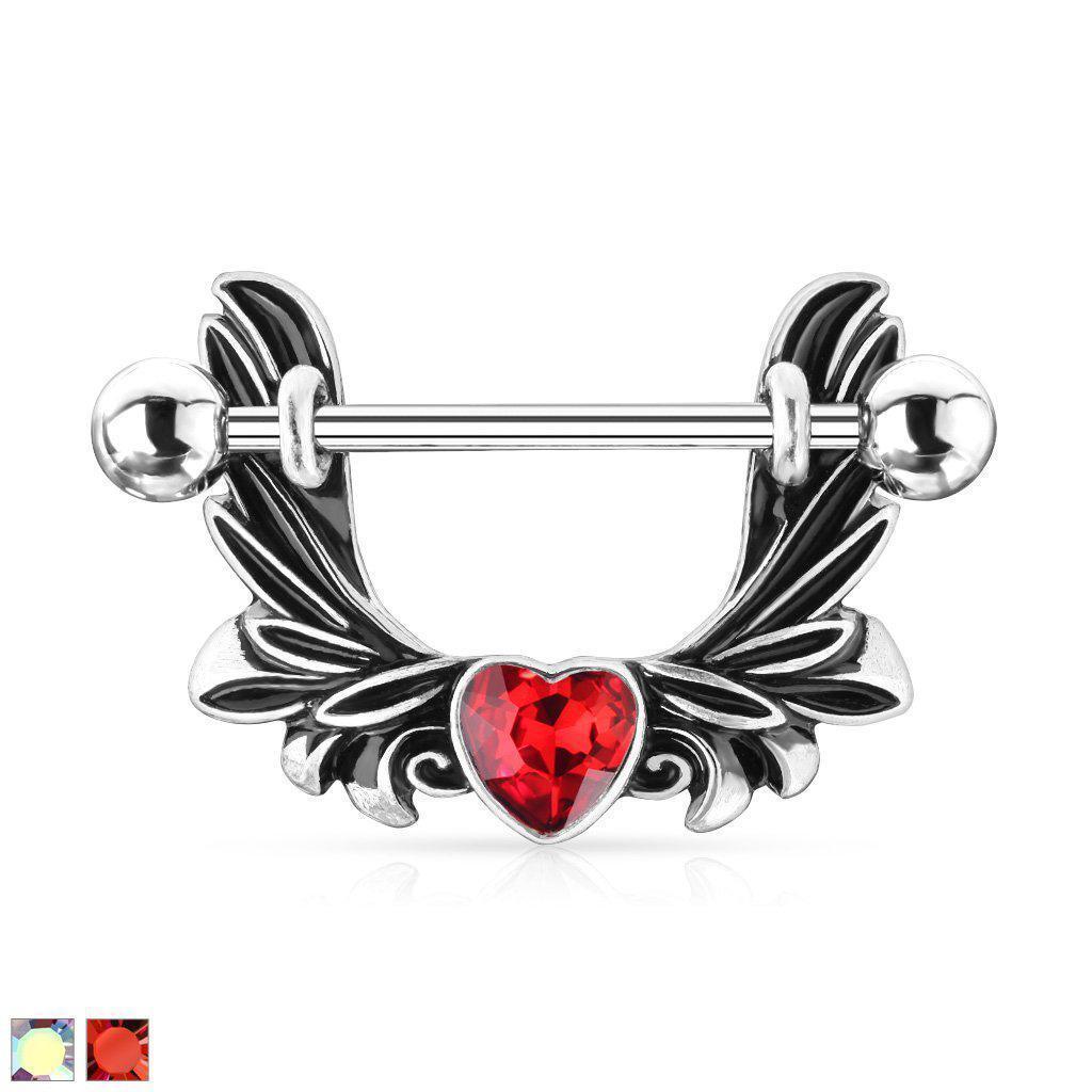 Angel Wings Heart Nipple Dangle 14G 14mm-My Body Piercing Jewellery