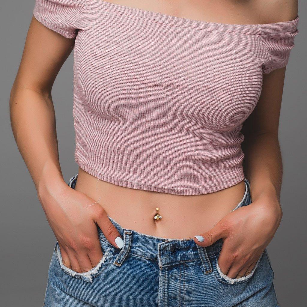 Bee and Flower Belly Bar 14G-My Body Piercing Jewellery