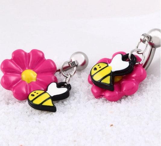 Bee and Flower Belly Bar 14G-My Body Piercing Jewellery