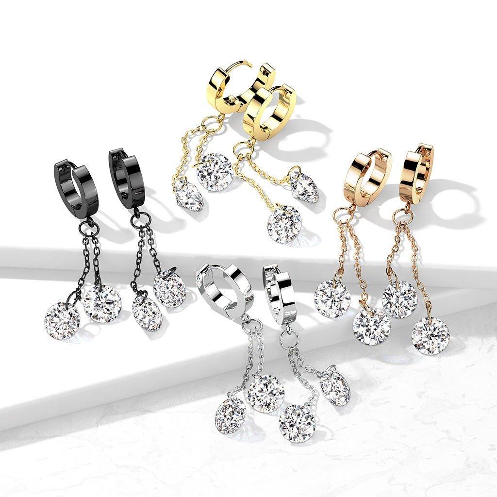 Double Gem Dangle Huggies Earrings Pair-My Body Piercing Jewellery